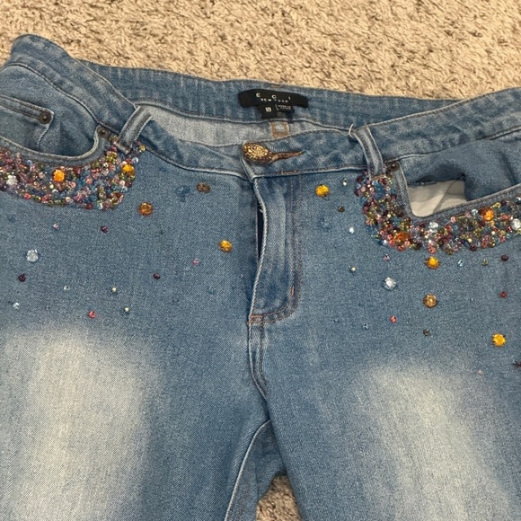 ECI New York Blue Flare Wide Leg Jeans with Distressed Detailing - Picture 7 of 8